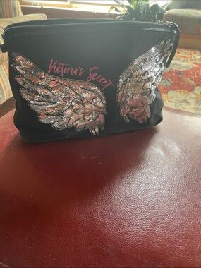Victoria's Secret Black Sequin Wing Cosmetic Bag